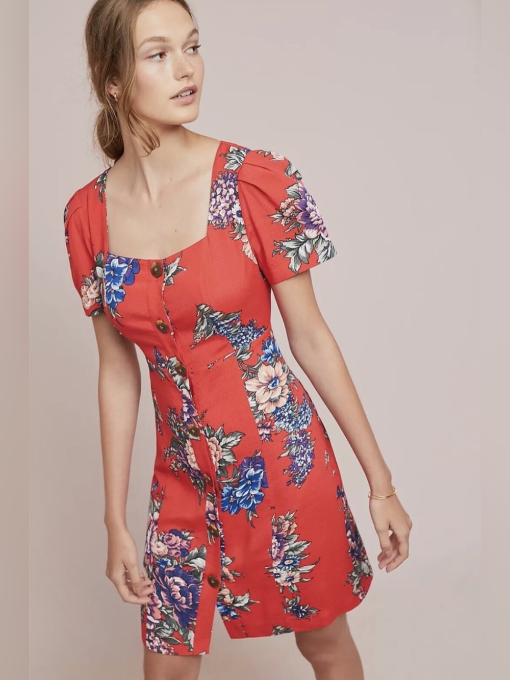 Caldwell Buttondown Dress by Maeve from Anthropologie square neck Size 10 Firs M